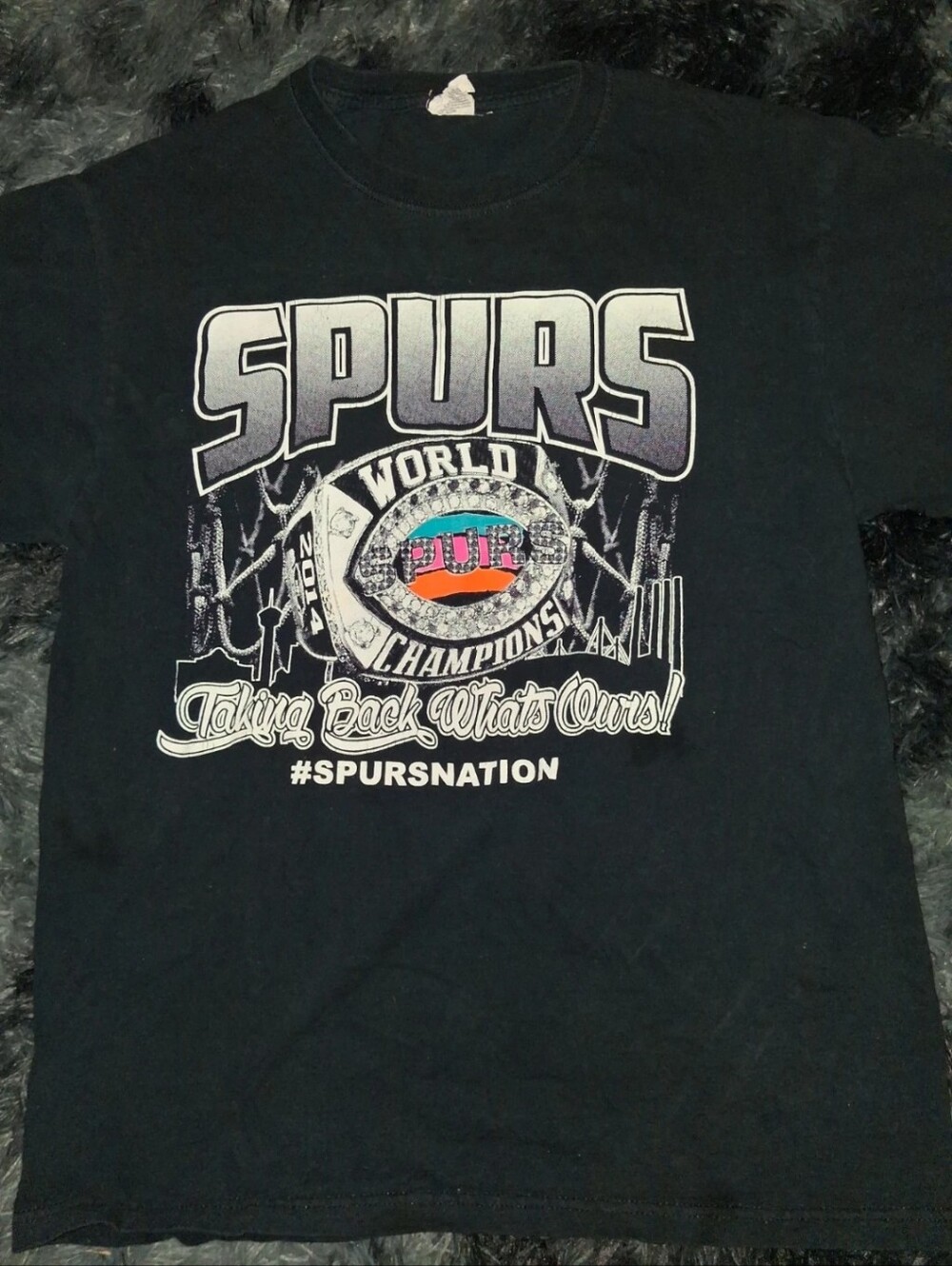 NBA Black Spurs World Champions Graphic Tee with Multicolor Ring